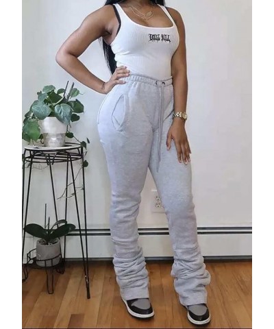 Women Stacked Sweatpants Fleece Drawstring High Waist Legging Jogger for Fall 0grey $15.05 Pants