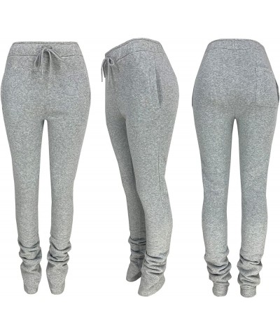 Women Stacked Sweatpants Fleece Drawstring High Waist Legging Jogger for Fall 0grey $15.05 Pants