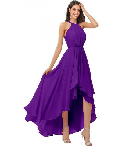 Women's Halter Chiffon Bridesmaid Dresses High Low for Wedding A-Line Pleated Formal Gown with Pockets Purple $31.34 Dresses