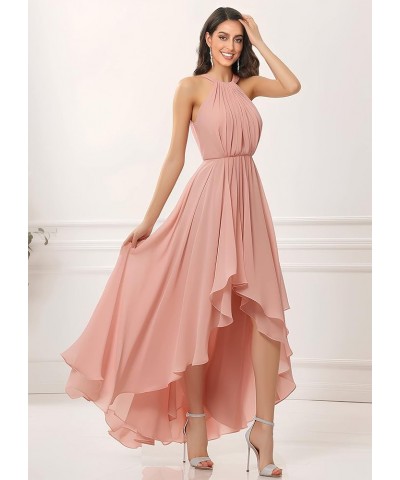 Women's Halter Chiffon Bridesmaid Dresses High Low for Wedding A-Line Pleated Formal Gown with Pockets Purple $31.34 Dresses