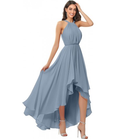 Women's Halter Chiffon Bridesmaid Dresses High Low for Wedding A-Line Pleated Formal Gown with Pockets Purple $31.34 Dresses