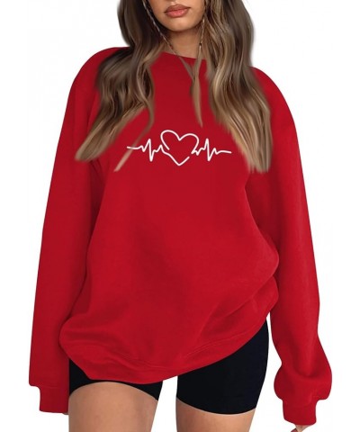 Sweatshirt for Women Round Neck Casual Fashion Valentine's Day Print Tops Long Sleeve O-Neck Pullover Blouse 5-red $12.50 Hoo...