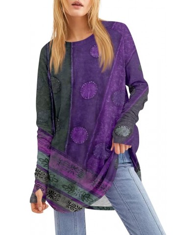 Tunic Tops Women's Casual Long Sleeve Tops Crew Neck Round Hem Loose T-Shirts Tunic Tops with Thumb Holes 04-dark Purple $8.0...