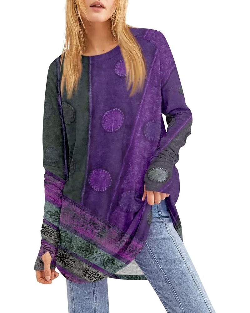 Tunic Tops Women's Casual Long Sleeve Tops Crew Neck Round Hem Loose T-Shirts Tunic Tops with Thumb Holes 04-dark Purple $8.0...