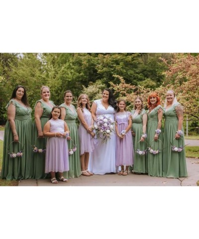 Women's Ruffles Bridesmaid Dresses with Slit Long V Neck Formal Party Dress with Pockets KO009 Sage $29.14 Dresses