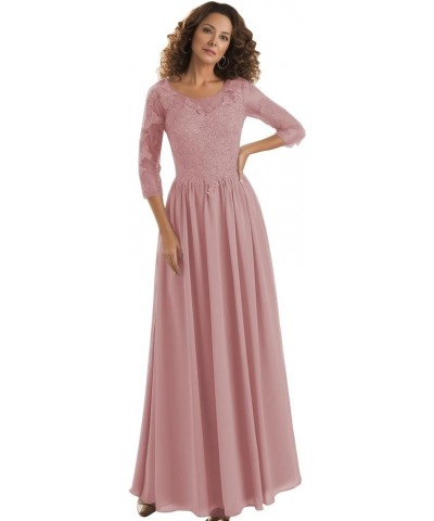 Lace Mother of The Bride Dress for Wedding Long A-Line Chiffon Formal Party Gown with Sleeves Dusty Rose $35.70 Dresses