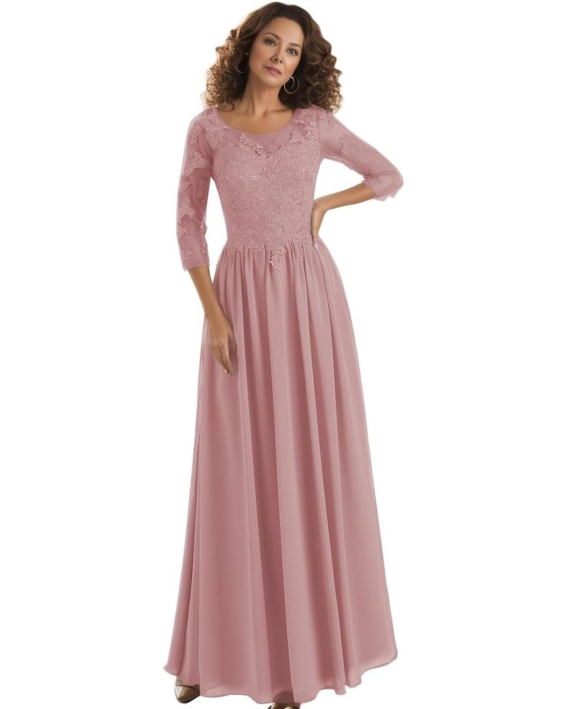 Lace Mother of The Bride Dress for Wedding Long A-Line Chiffon Formal Party Gown with Sleeves Dusty Rose $35.70 Dresses