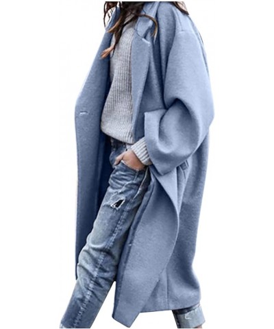 Womens Trendy Fall Winter Loose Woolen Coat Elegant Lapel Trench Coat Classy Solid Color Button Jacket Work Long Coat 03blue ...