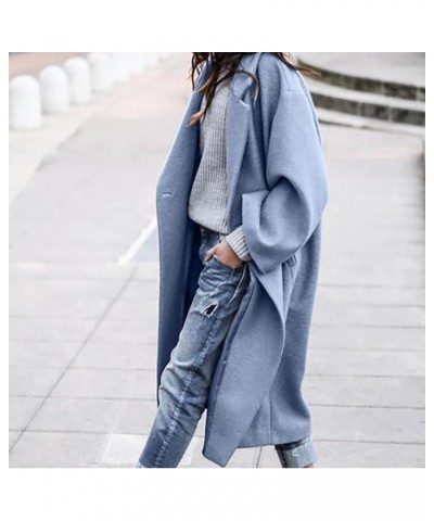 Womens Trendy Fall Winter Loose Woolen Coat Elegant Lapel Trench Coat Classy Solid Color Button Jacket Work Long Coat 03blue ...