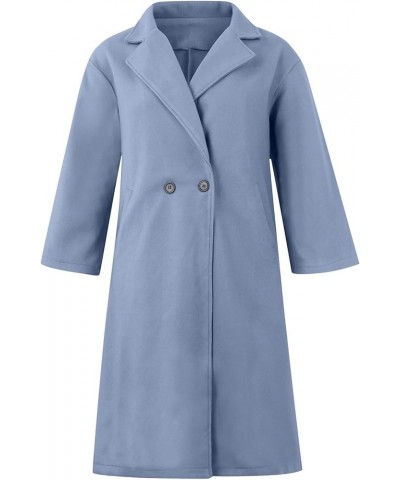 Womens Trendy Fall Winter Loose Woolen Coat Elegant Lapel Trench Coat Classy Solid Color Button Jacket Work Long Coat 03blue ...