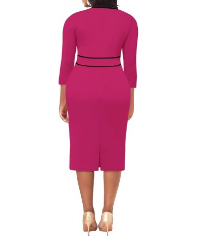 Plus Size Women's Church Dresses Vintage Bodycon Elegant 3/4 Sleeve Pencil Dress 3-rose Red Black $16.80 Dresses