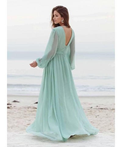 V Neck Long Sleeve Bridesmaid Dresses with Slit Chiffon Ruched A Line Formal Prom Dresses Evening Gowns Mint Green $30.75 Dre...