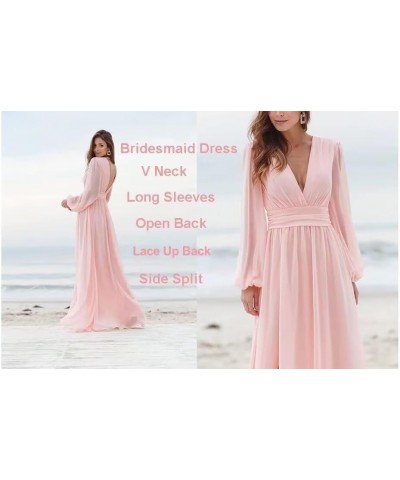 V Neck Long Sleeve Bridesmaid Dresses with Slit Chiffon Ruched A Line Formal Prom Dresses Evening Gowns Mint Green $30.75 Dre...