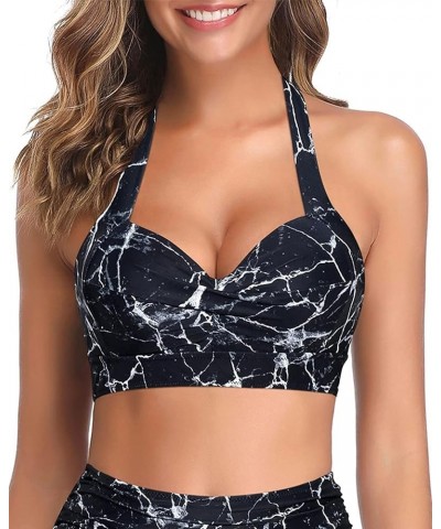 Women Bikini Top Push Up Swim Top Halter Retro Bathing Suit Top Padded Swimsuit Top Only Marble $13.44 Swimsuits