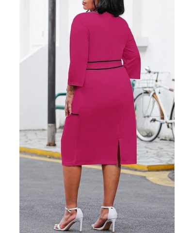 Plus Size Women's Church Dresses Vintage Bodycon Elegant 3/4 Sleeve Pencil Dress 3-rose Red Black $16.80 Dresses