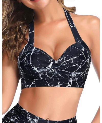 Women Bikini Top Push Up Swim Top Halter Retro Bathing Suit Top Padded Swimsuit Top Only Marble $13.44 Swimsuits