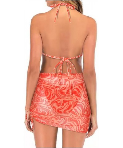 2022 Women's 3 Piece Tie Dye Bikini Set Swimsuit with Sarongs Cover Ups Beach Skirt Bathing Suit for Teen Girls 1-orange $10....