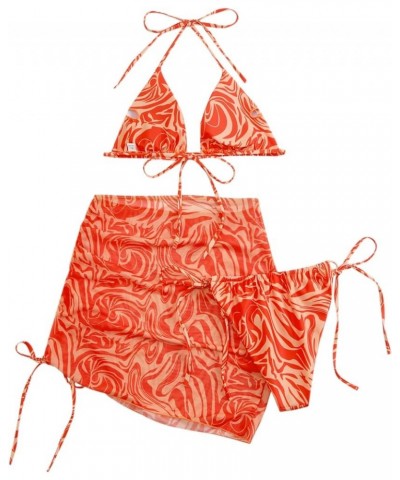 2022 Women's 3 Piece Tie Dye Bikini Set Swimsuit with Sarongs Cover Ups Beach Skirt Bathing Suit for Teen Girls 1-orange $10....