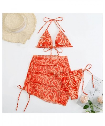 2022 Women's 3 Piece Tie Dye Bikini Set Swimsuit with Sarongs Cover Ups Beach Skirt Bathing Suit for Teen Girls 1-orange $10....