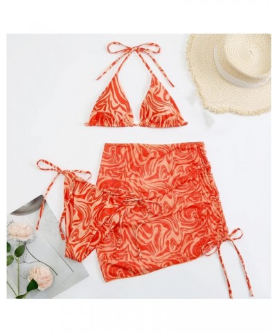 2022 Women's 3 Piece Tie Dye Bikini Set Swimsuit with Sarongs Cover Ups Beach Skirt Bathing Suit for Teen Girls 1-orange $10....