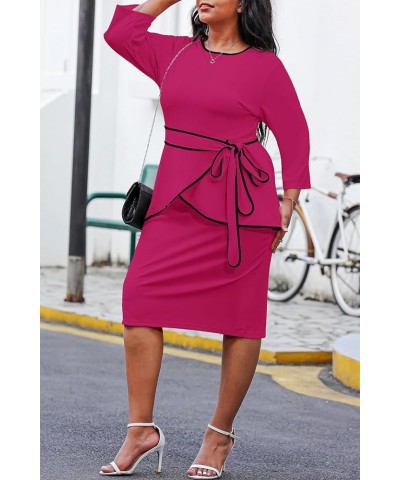 Plus Size Women's Church Dresses Vintage Bodycon Elegant 3/4 Sleeve Pencil Dress 3-rose Red Black $16.80 Dresses