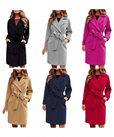 Women's Pea Coat Notched Collar Midi Long Elegant Trench A Line Dress Coat Lapel Long Cardigan Belted Slim Outwear Red XL $17...