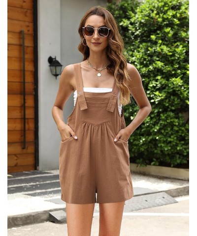 Summer Women's Cotton Linen Overall Short Casual Wide Leg Rompers Jumpsuits with Pockets Dark Khaki $15.45 Overalls