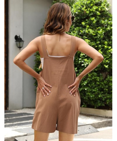 Summer Women's Cotton Linen Overall Short Casual Wide Leg Rompers Jumpsuits with Pockets Dark Khaki $15.45 Overalls