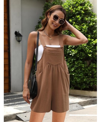 Summer Women's Cotton Linen Overall Short Casual Wide Leg Rompers Jumpsuits with Pockets Dark Khaki $15.45 Overalls