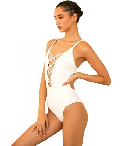 Bliss One Piece Bathing Suit with Crisscross Style, Swimming Suit for Women with Plunging Neckline Dove $24.76 Swimsuits