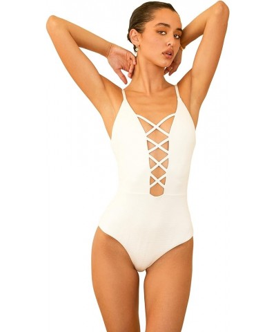 Bliss One Piece Bathing Suit with Crisscross Style, Swimming Suit for Women with Plunging Neckline Dove $24.76 Swimsuits