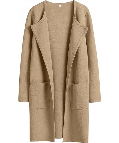 Women's Long Knit Cardigan Sweaters Long Sleeve Open Front Dressy Jacket Coat with Pockets Khaki $27.35 Sweaters