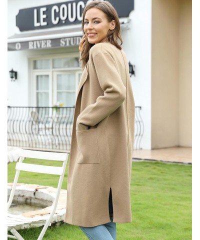 Women's Long Knit Cardigan Sweaters Long Sleeve Open Front Dressy Jacket Coat with Pockets Khaki $27.35 Sweaters