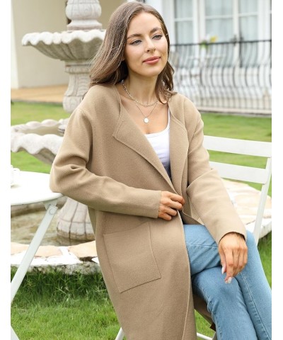 Women's Long Knit Cardigan Sweaters Long Sleeve Open Front Dressy Jacket Coat with Pockets Khaki $27.35 Sweaters