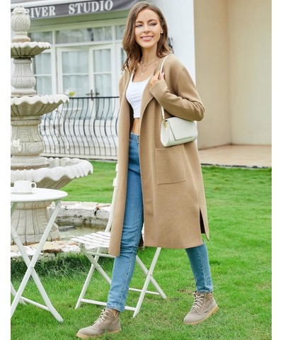 Women's Long Knit Cardigan Sweaters Long Sleeve Open Front Dressy Jacket Coat with Pockets Khaki $27.35 Sweaters