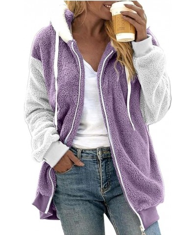 Jackets for Women 2023 Fall Winter Sherpa Fleece Jacket Full Zip Long Sleeve Casual Fuzzy Hooded Coats Outwear Z3n-purple $10...