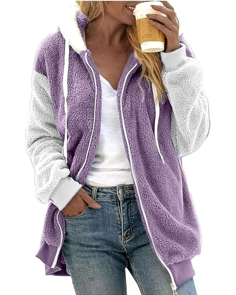 Jackets for Women 2023 Fall Winter Sherpa Fleece Jacket Full Zip Long Sleeve Casual Fuzzy Hooded Coats Outwear Z3n-purple $10...