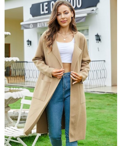 Women's Long Knit Cardigan Sweaters Long Sleeve Open Front Dressy Jacket Coat with Pockets Khaki $27.35 Sweaters