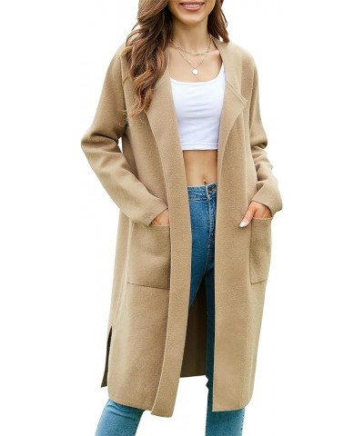 Women's Long Knit Cardigan Sweaters Long Sleeve Open Front Dressy Jacket Coat with Pockets Khaki $27.35 Sweaters