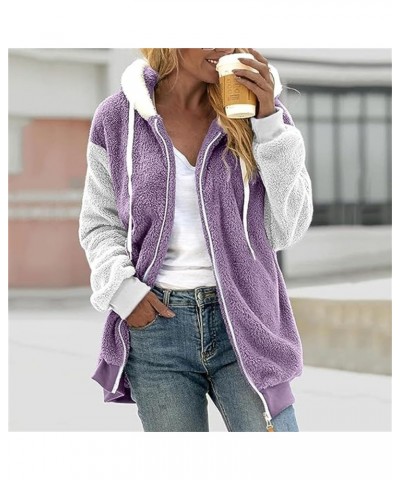 Jackets for Women 2023 Fall Winter Sherpa Fleece Jacket Full Zip Long Sleeve Casual Fuzzy Hooded Coats Outwear Z3n-purple $10...