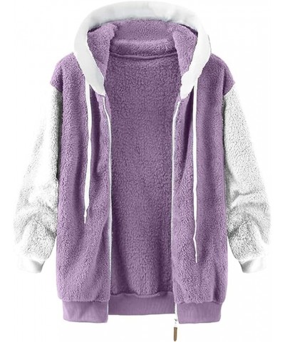 Jackets for Women 2023 Fall Winter Sherpa Fleece Jacket Full Zip Long Sleeve Casual Fuzzy Hooded Coats Outwear Z3n-purple $10...