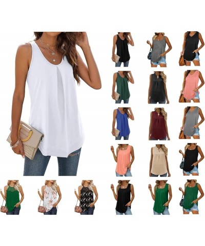 Women Summer Tank Tops Loose Fit Womens Casual Top Sleeveless Tanks Fashion Pleated Vest Comfy Shirts Basic Blouses A-white $...