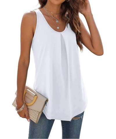 Women Summer Tank Tops Loose Fit Womens Casual Top Sleeveless Tanks Fashion Pleated Vest Comfy Shirts Basic Blouses A-white $...