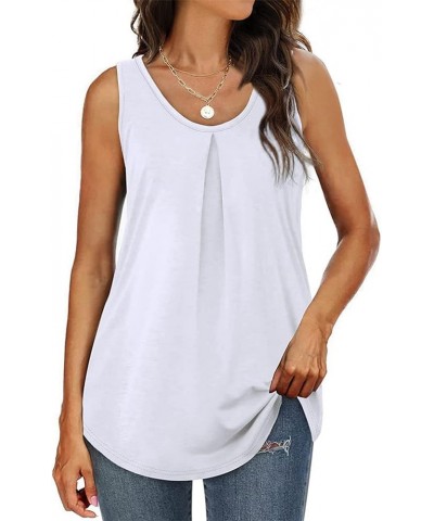 Women Summer Tank Tops Loose Fit Womens Casual Top Sleeveless Tanks Fashion Pleated Vest Comfy Shirts Basic Blouses A-white $...