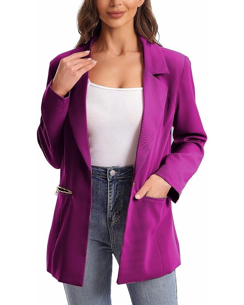 Women's Casual Blazer Jacket Long Sleeve Open Front Blazer with Zipper Pockets Regular Rose $31.34 Blazers