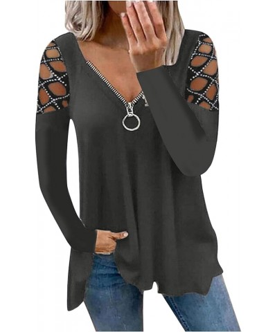 Womens Cold Shoulder Long Sleeve Shirts Sexy V Neck Zipper T-Shirt Blouse Floral Cut Out T Shirts Dressy Tunic Tops Orange,pe...