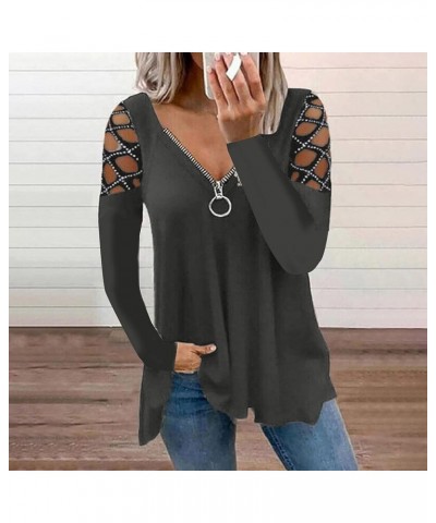 Womens Cold Shoulder Long Sleeve Shirts Sexy V Neck Zipper T-Shirt Blouse Floral Cut Out T Shirts Dressy Tunic Tops Orange,pe...