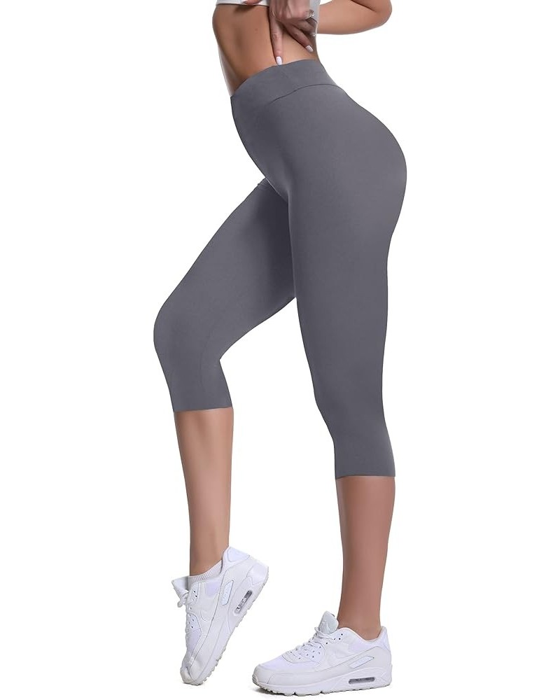 Buttery Soft High Waisted Capri Leggings for Women - Tummy Control, No See Through, Workout Yoga Pants Gray $12.32 Leggings