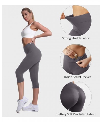 Buttery Soft High Waisted Capri Leggings for Women - Tummy Control, No See Through, Workout Yoga Pants Gray $12.32 Leggings