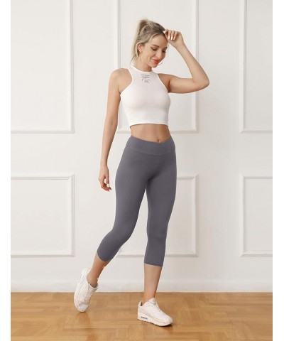 Buttery Soft High Waisted Capri Leggings for Women - Tummy Control, No See Through, Workout Yoga Pants Gray $12.32 Leggings